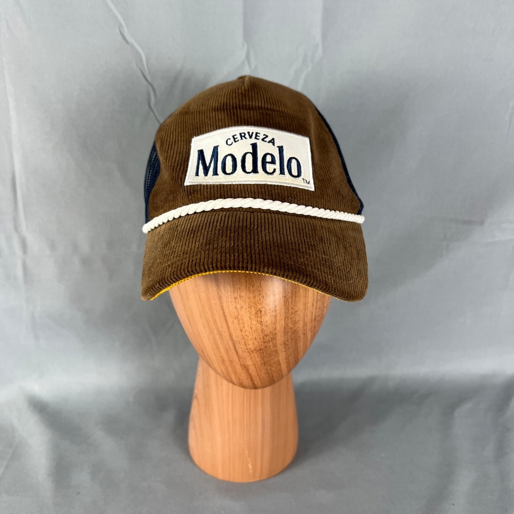 Modelo Cerveza Trucker Hat Mens OS Brown Corduroy Navy Mesh Rope Snapback Cap